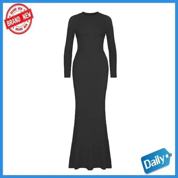 Long Sleeve Ribbed Maxi Dress Formal Bodycon Figure Flattering